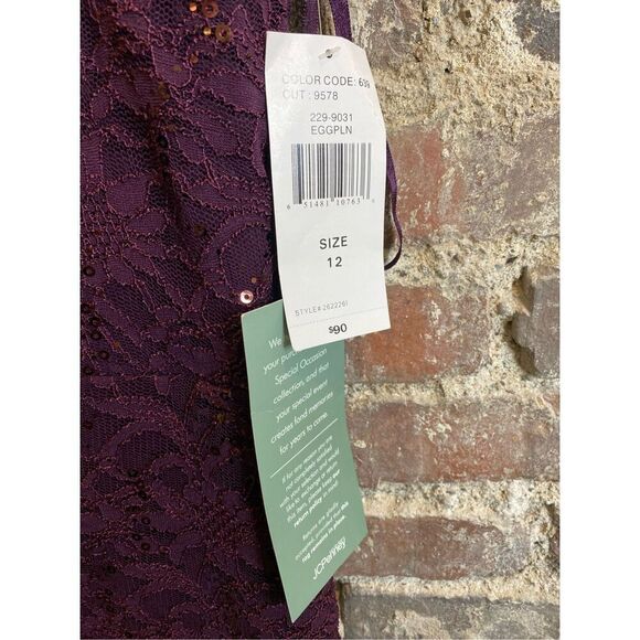 BLU SAGE Eggplant Purple Sequin Lace Layered Formal Cocktail Dress Shirt Sleeve - Picture 5 of 13